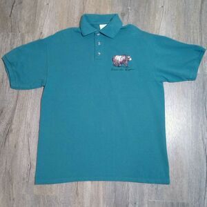 Vintage Save the Bears Embroidered Cotton Deluxe by Anvil Green Polo Sz Large